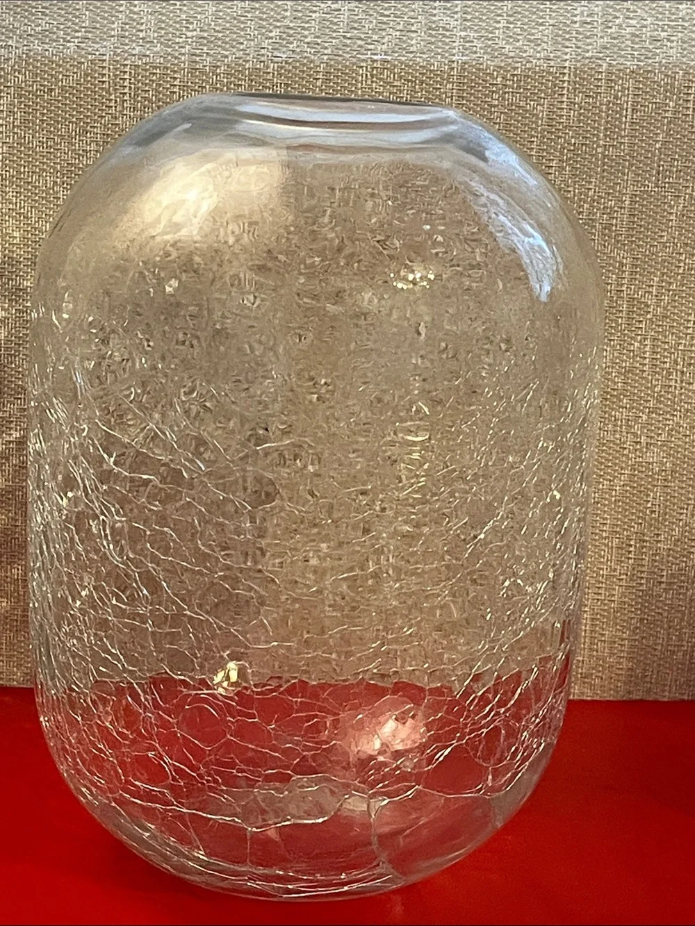 Vintage Hand Blown Crackle Glass Vase Clear Textured Cylindrical Art Glas 8.5”H